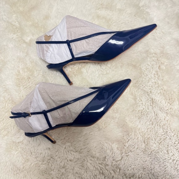 Marc Fisher Navy Patent Pointed Slingback Heels - Picture 4 of 5